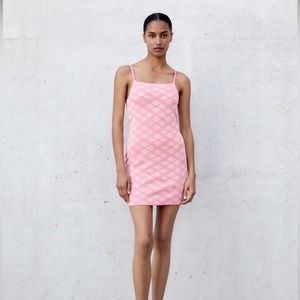 Zara Pink Diamond Pattern Knit Mini Dress Size Small